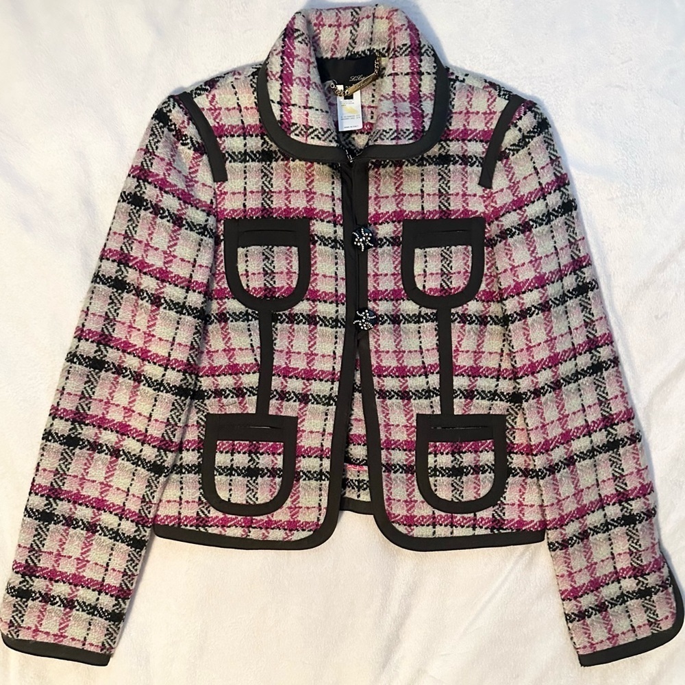Les Copains 100% Wool Bold Plaid Blazer Jacket 2/XS Italy pink brown cream